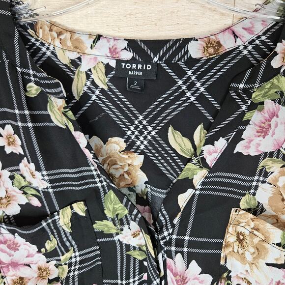 Torrid Harper Tank Top Plus Size 2 Size 18/20 Sleeveless Blouse Floral Plaid 2X - Picture 8 of 14